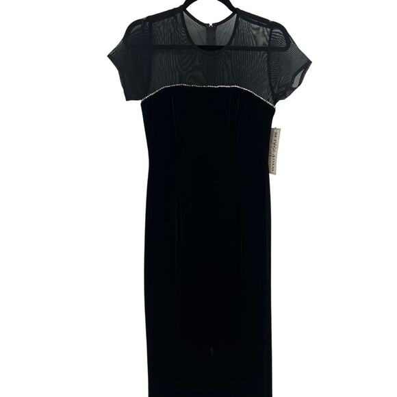 Vintage Betsy and Adam Mesh Top Black Velvet Formal Dress Size 8 Y2K Bedazzled - Picture 5 of 10